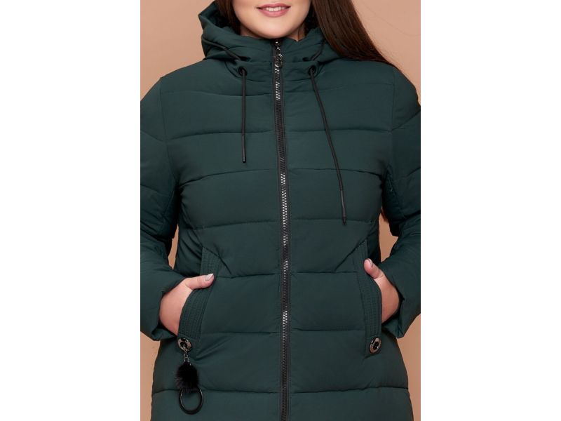 Темно-зеленый зимний пуховик большого размера женский модель 25095, фото 6