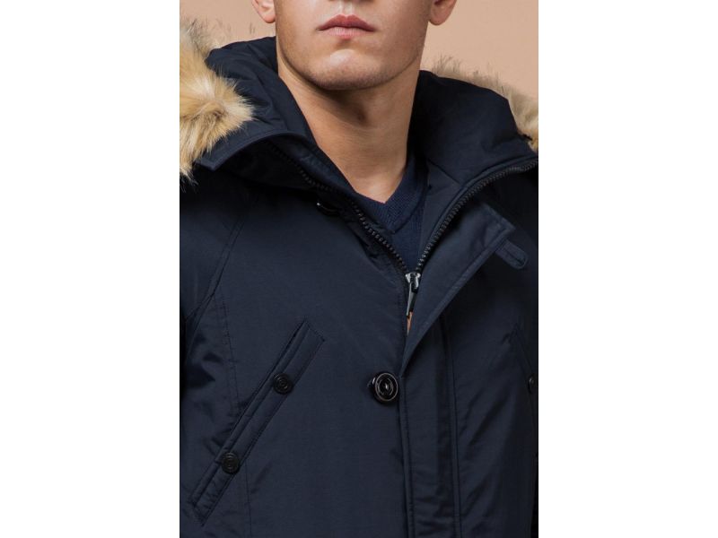 Темно-синяя мужская зимняя парка с меховой опушкой модель 3986, фото 6