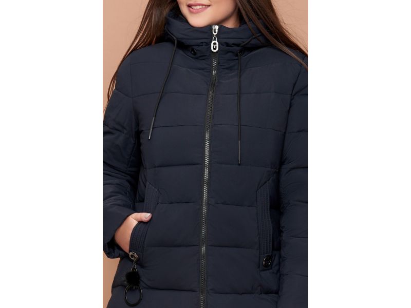 Темно-синий пуховик женский большого размера на зиму модель 25095, фото 6