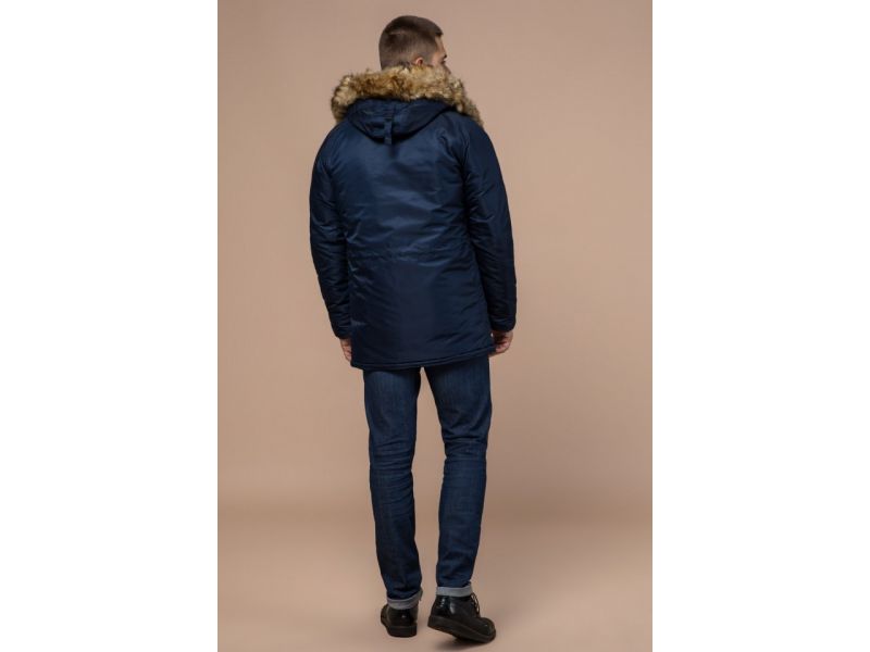 Зимняя темно-синяя парка мужская с яркой подкладкой модель 4137, фото 5