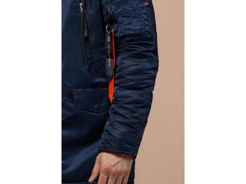 Зимняя темно-синяя парка мужская с яркой подкладкой модель 4137, фото 6