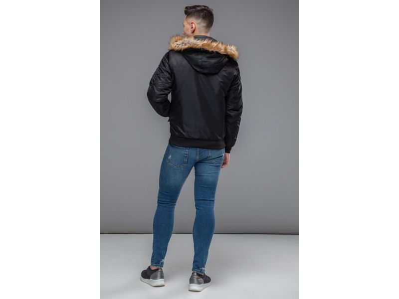 Черный бомбер осенне-весенний молодежный для мужчин модель 46575, фото 5