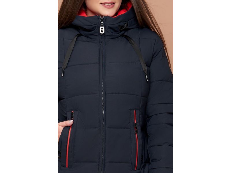 Пуховик темно-синий большого размера женский на зиму модель 25175, фото 6