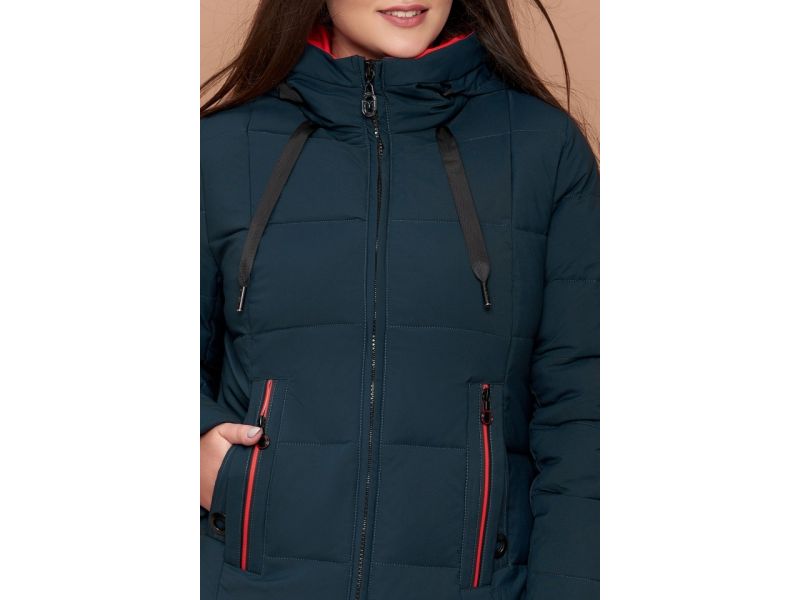 Пуховик большого размера зимний женский темно-зеленого цвета модель 25175, фото 6