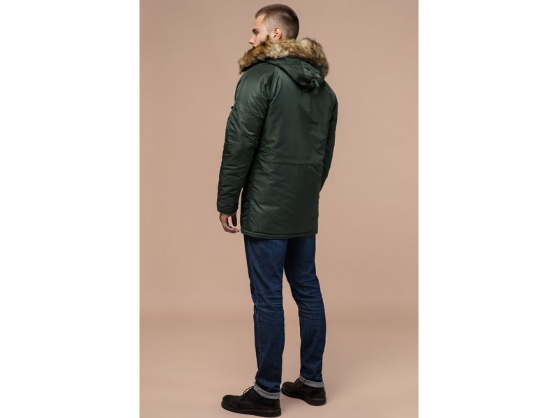 Мужская парка прямого силуэта зимняя цвета хаки модель 4137, фото 5