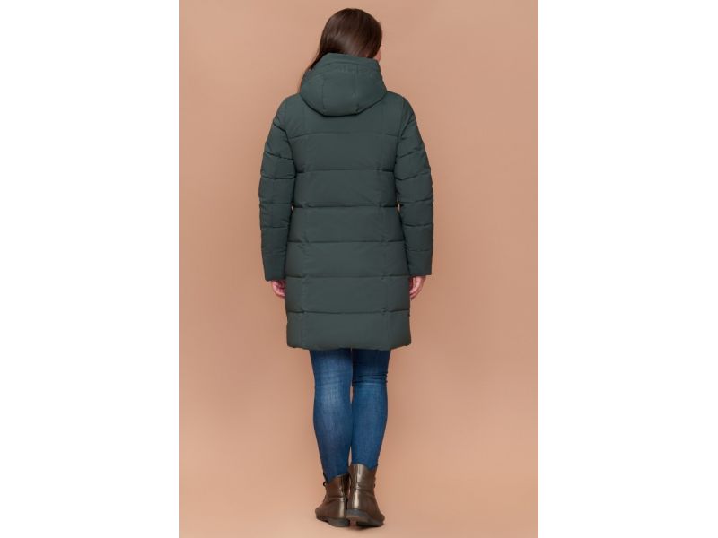 Пуховик женский большого размера серо-зеленого цвета зимний модель 25175, фото 5