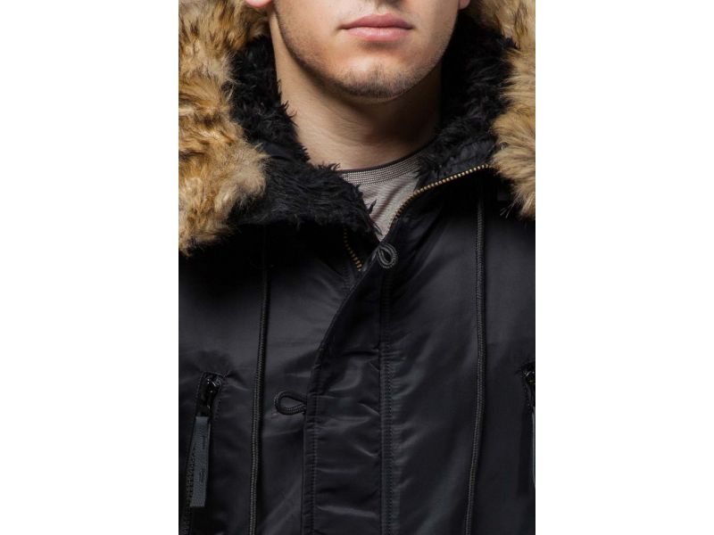 Черная парка зимняя мужская с опушкой модель 4137, фото 6