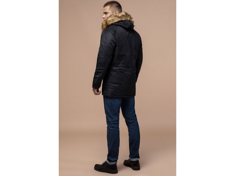 Черная парка зимняя мужская с опушкой модель 4137, фото 5