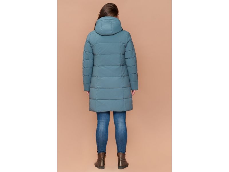 Пуховик на зиму женский большого размера цвет светлая бирюза модель 25175, фото 5