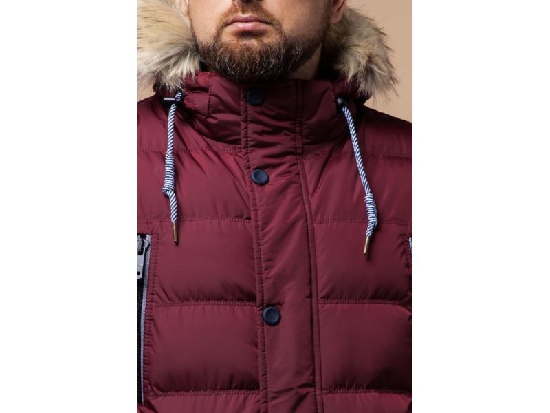 Мужская модная куртка на зиму бордовая модель 21226, фото 6