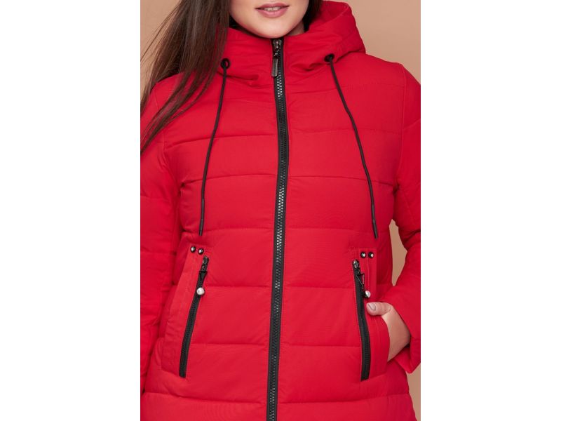 Красный пуховик женский большого размера зимний модель 25225, фото 6