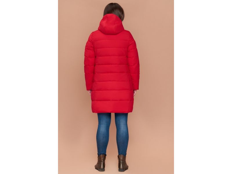 Красный пуховик женский большого размера зимний модель 25225, фото 5