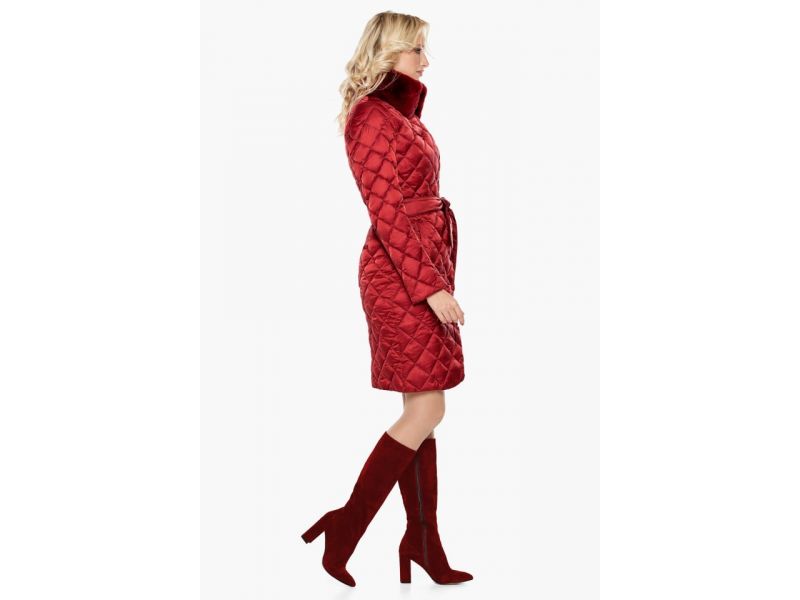 Женский теплый воздуховик рубинового цвета на зиму модель 31030, фото 5