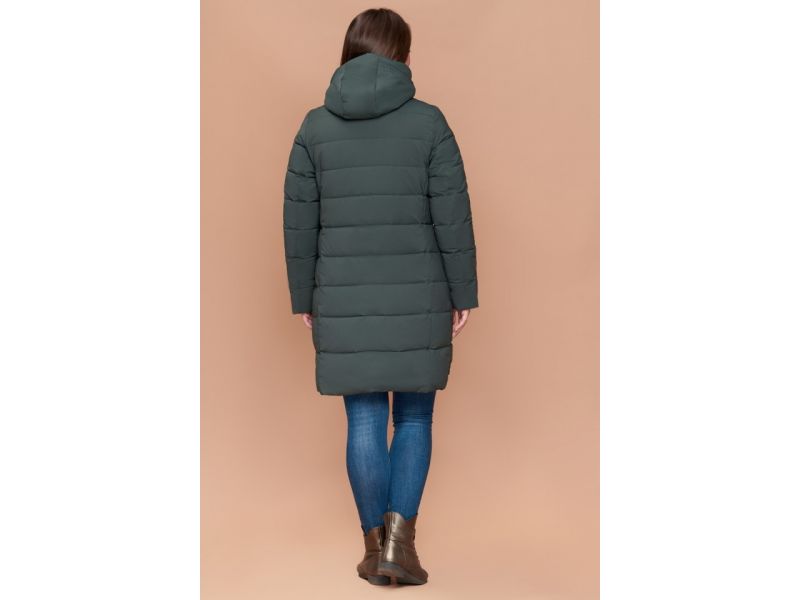 Пуховик серо-зеленого цвета большого размера зимний женский модель 25225, фото 5