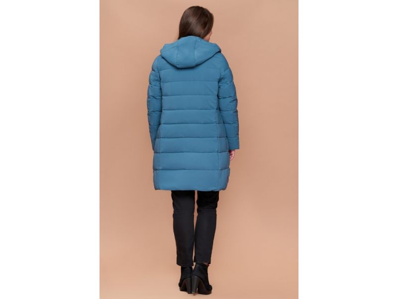 Темно-голубой женский пуховик зимний большого размера модель 25225, фото 5