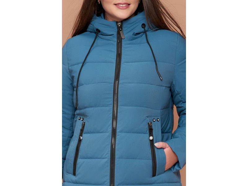 Темно-голубой женский пуховик зимний большого размера модель 25225, фото 6