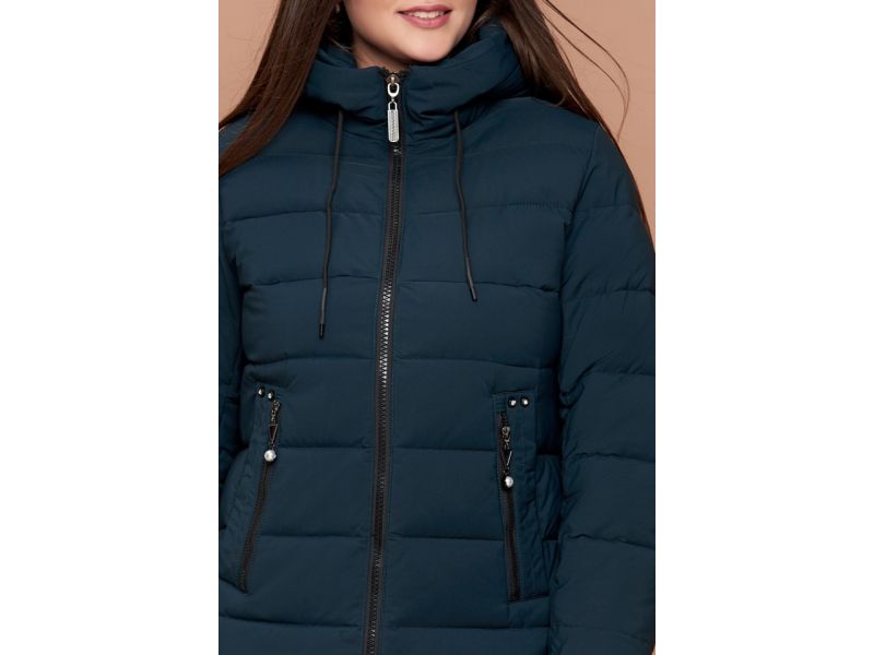 Женский пуховик зимний большого размера темно-зеленого цвета модель 25225, фото 6