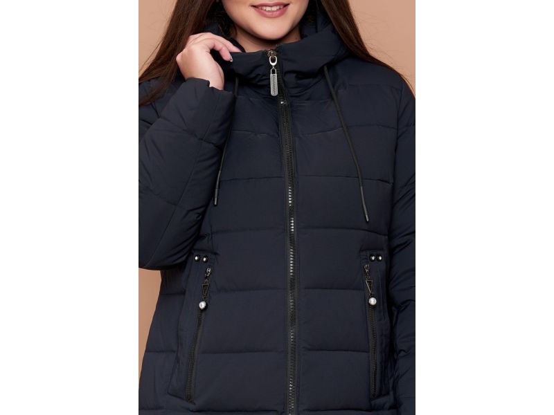 Женский пуховик темно-синий зимний большого размера модель 25225, фото 6