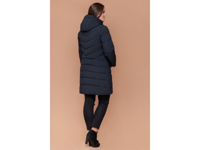 Зимний пуховик женский темно-синий большого размера модель 25275, фото 5