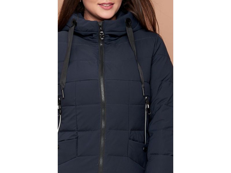 Зимний пуховик женский темно-синий большого размера модель 25275, фото 6