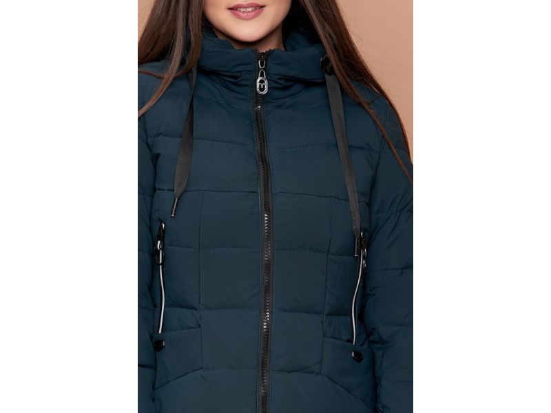 Зимний пуховик темно-зеленый большого размера женский модель 25275, фото 6