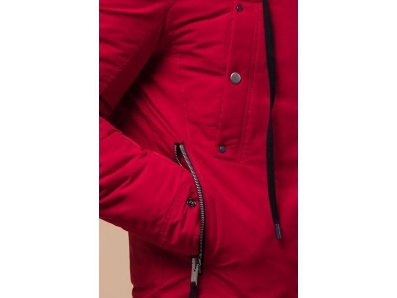 Красная мужская парка с опушкой зимняя модель 15231, фото 6