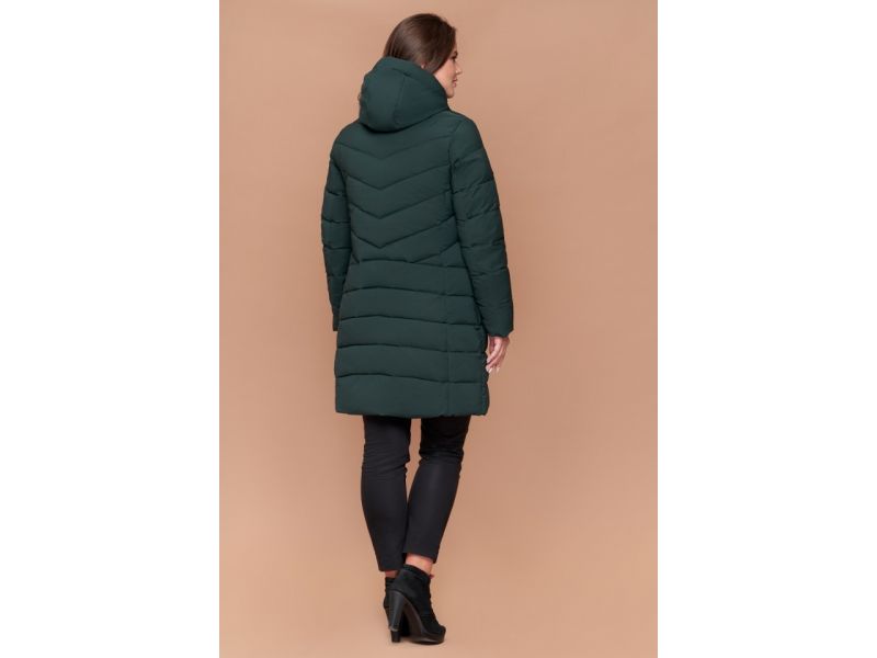 Зимний темно-зеленый пуховик большого размера женский модель 25275, фото 5