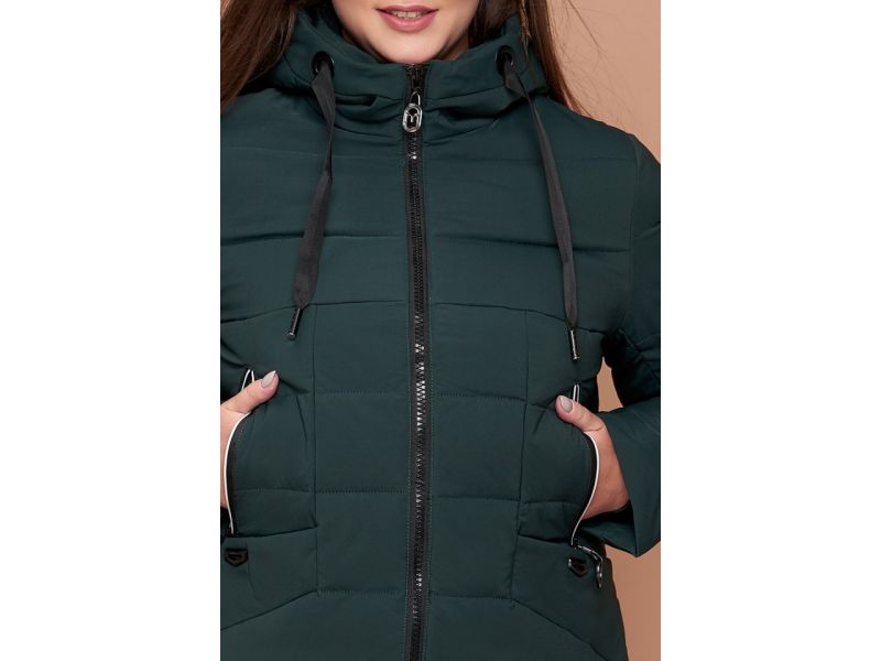 Зимний темно-зеленый пуховик большого размера женский модель 25275, фото 6