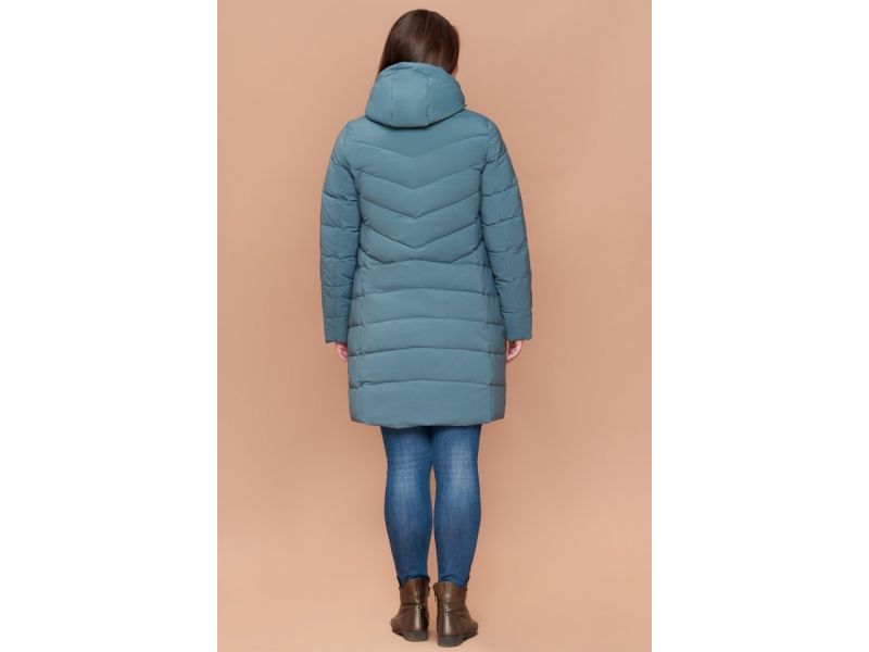 Женский зимний пуховик большого размера цвет светлая бирюза модель 25275, фото 5