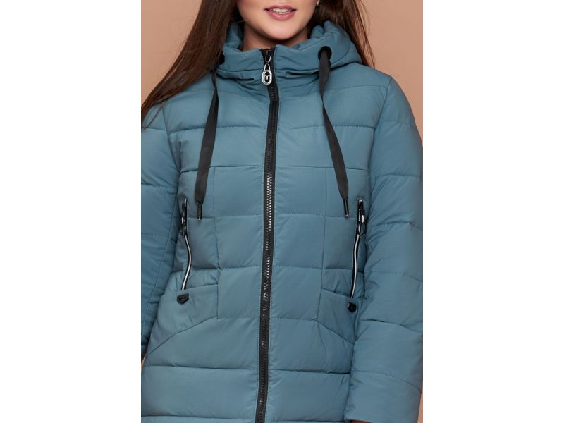 Женский зимний пуховик большого размера цвет светлая бирюза модель 25275, фото 6