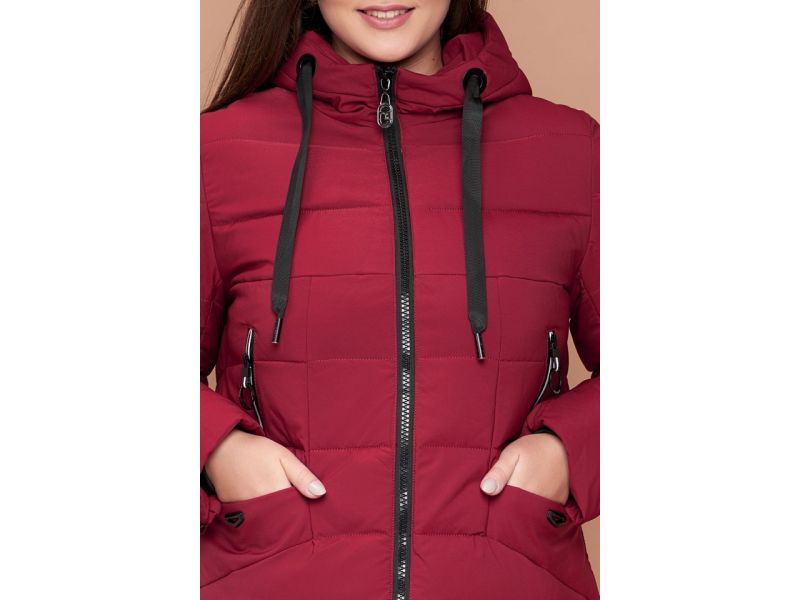 Бордовый пуховик на зиму женский большого размера модель 25275, фото 6