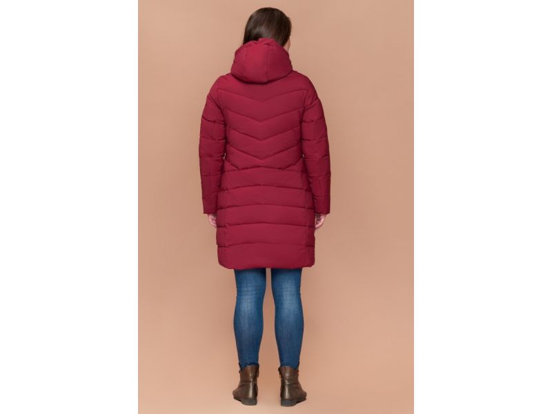 Бордовый пуховик на зиму женский большого размера модель 25275, фото 5