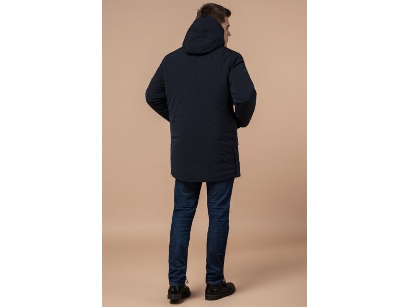 Темно-синяя парка мужская зимняя с нашивкой модель 9028, фото 5