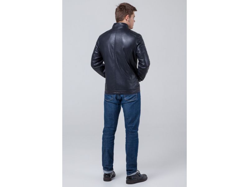 Куртка осенне-весенняя темно-синяя мужская молодежная с воротником модель 3645, фото 5