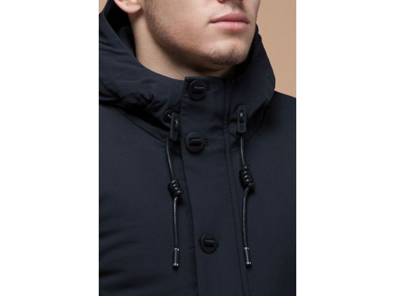 Мужская графитовая парка зимняя с вшитым капюшоном модель 9042, фото 6