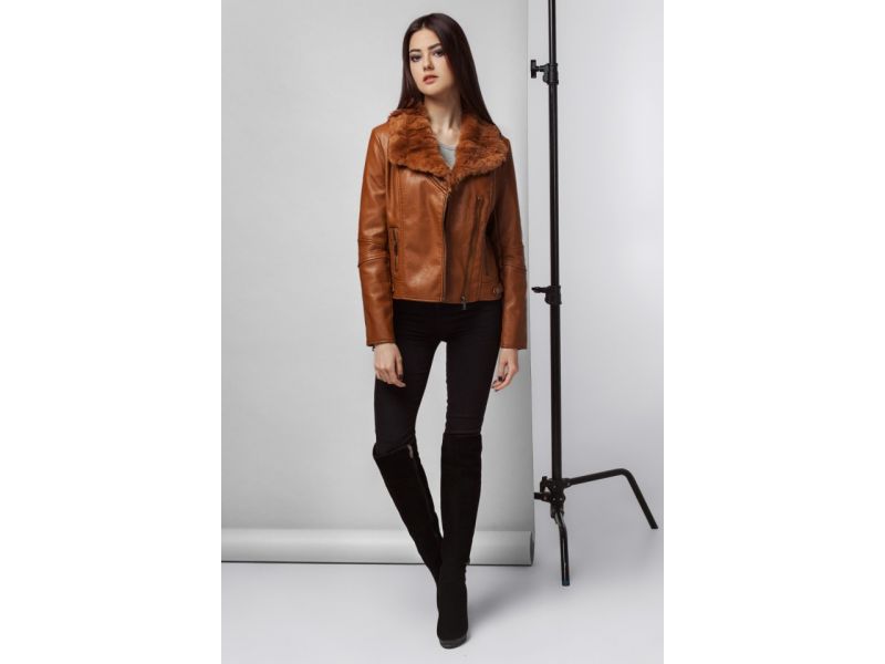 Пуховик женский коричневый молодежный осенне-весенний модель 25522, фото 5