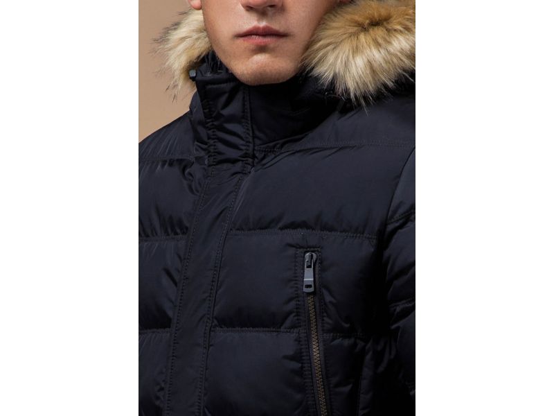 Зимняя куртка темно-синяя качественная мужская модель 31042, фото 6