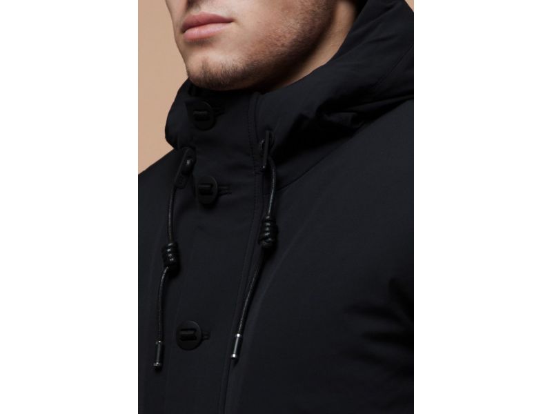 Парка черная с ветрозащитной планкой зимняя для мужчин модель 9042, фото 6