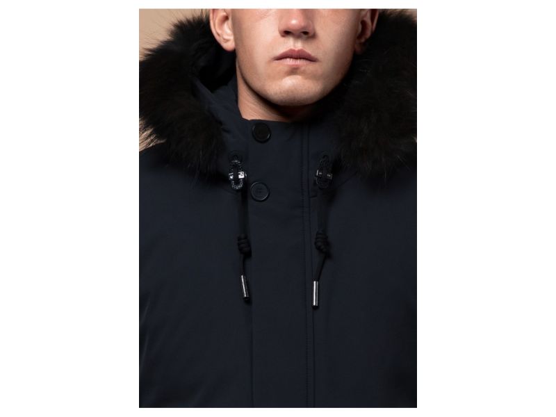 Графитовая мужская парка с ветрозащитной планкой зимняя модель 9255, фото 6