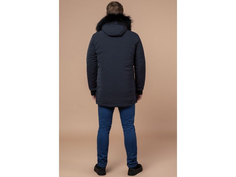 Графитовая мужская парка с ветрозащитной планкой зимняя модель 9255, фото 5