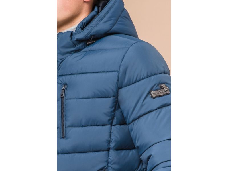 Мужская темно-бирюзовая куртка зимняя короткая модель 36450, фото 6