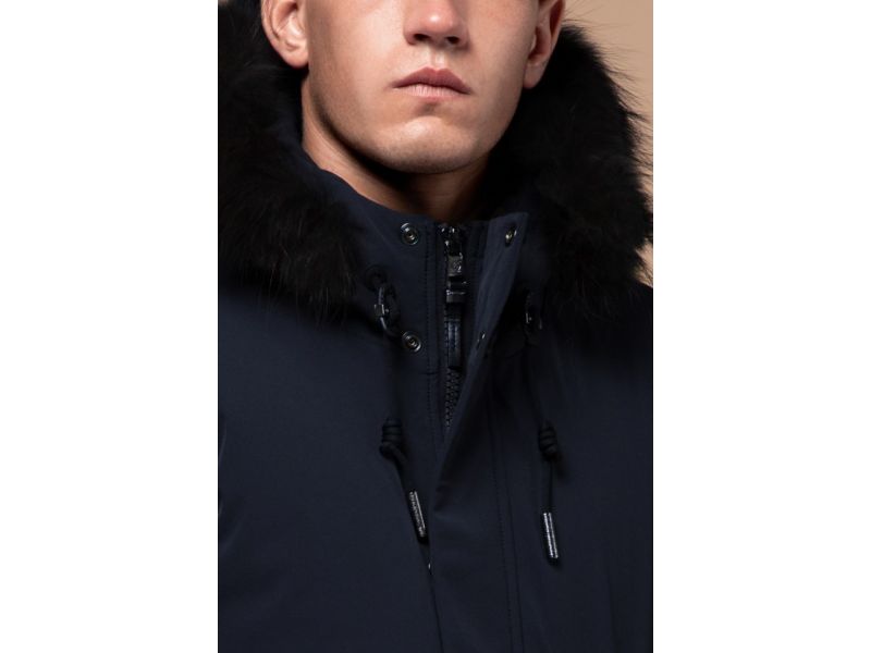 Парка мужская темно-синяя зимняя с меховой опушкой модель 9255, фото 6