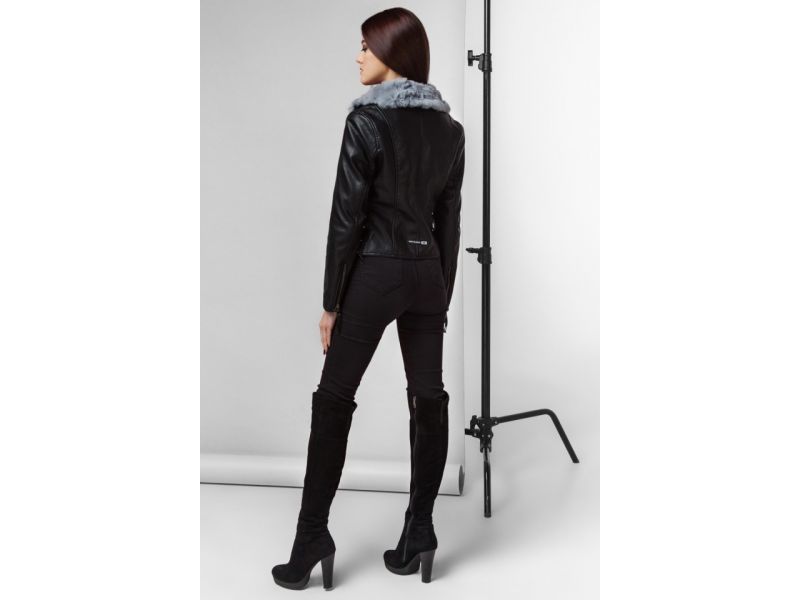 Женский молодежный весенне-осенний пуховик цвет черный-серый модель 25692, фото 5