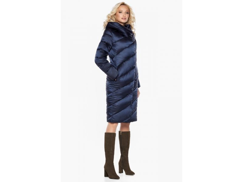 Синий женский воздуховик зимний с капюшоном модель 30952, фото 5