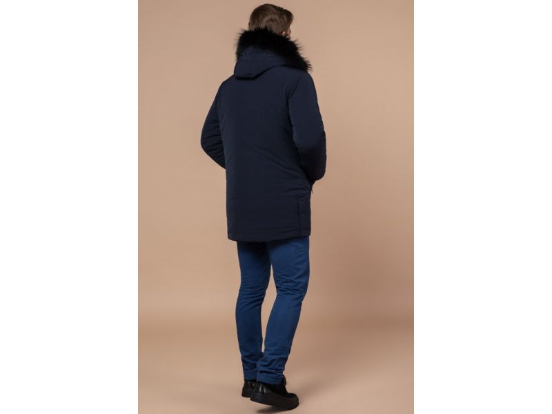Парка мужская темно-синяя зимняя с меховой опушкой модель 9255, фото 5
