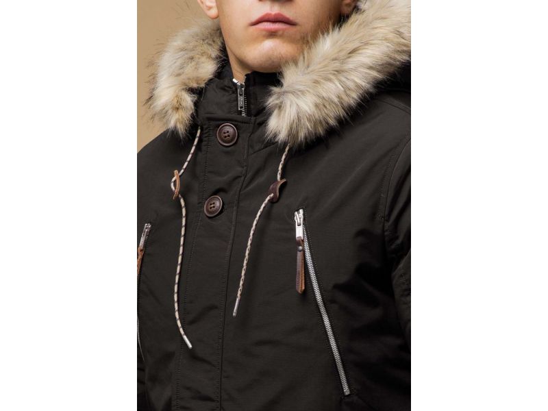 Зимняя парка мужская коричневого цвета теплая модель 14015, фото 6