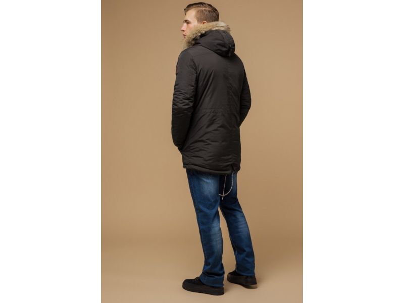 Зимняя парка мужская коричневого цвета теплая модель 14015, фото 5