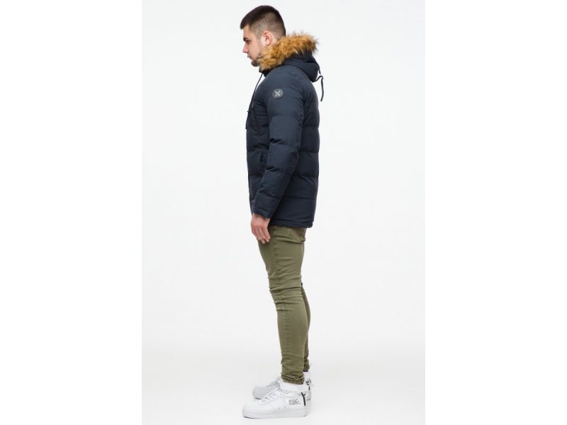 Молодежная мужская куртка зимняя стандартной длины темно-синяя модель 25210, фото 5