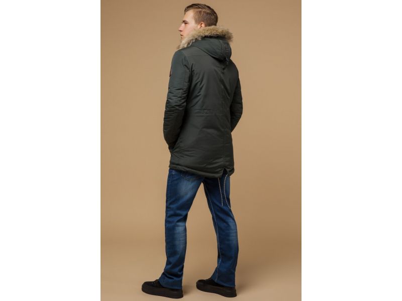 Парка стандартной длины мужская зимняя цвета хаки модель 14015, фото 5