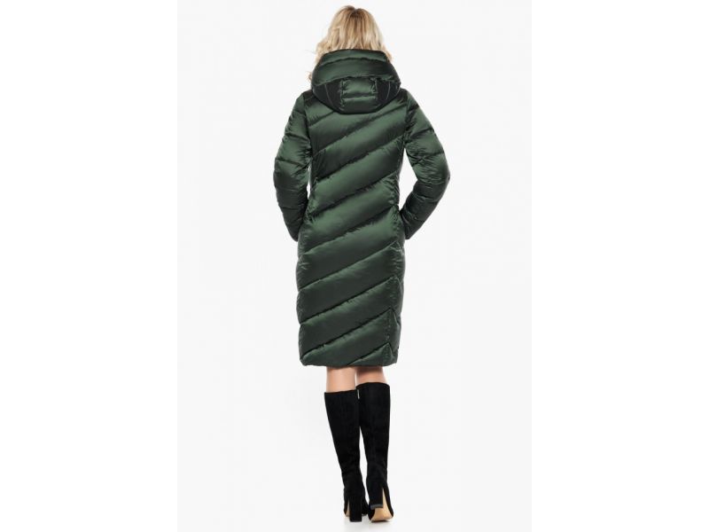 Зеленый женский длинный воздуховик на зиму модель 30952, фото 6